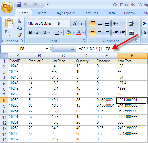 Excel へ数式をエクスポート中