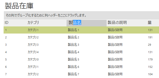 列 0 のヘッダーが編集中の UltraGrid