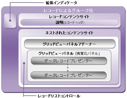 展開可能のフィールド レコードの主な領域を表示する図