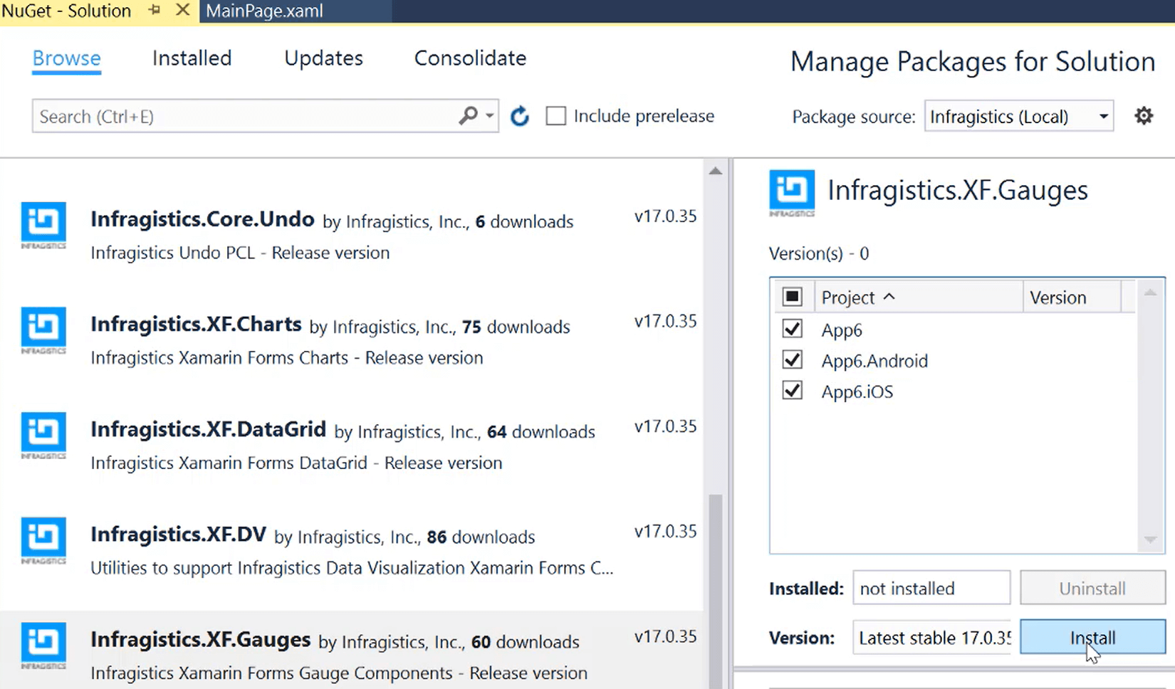 Using Infragistics controls