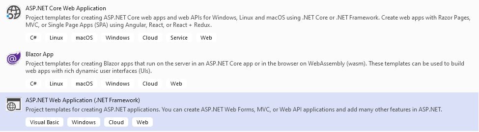 ASP.NET Core アプリプロジェクトを作成する